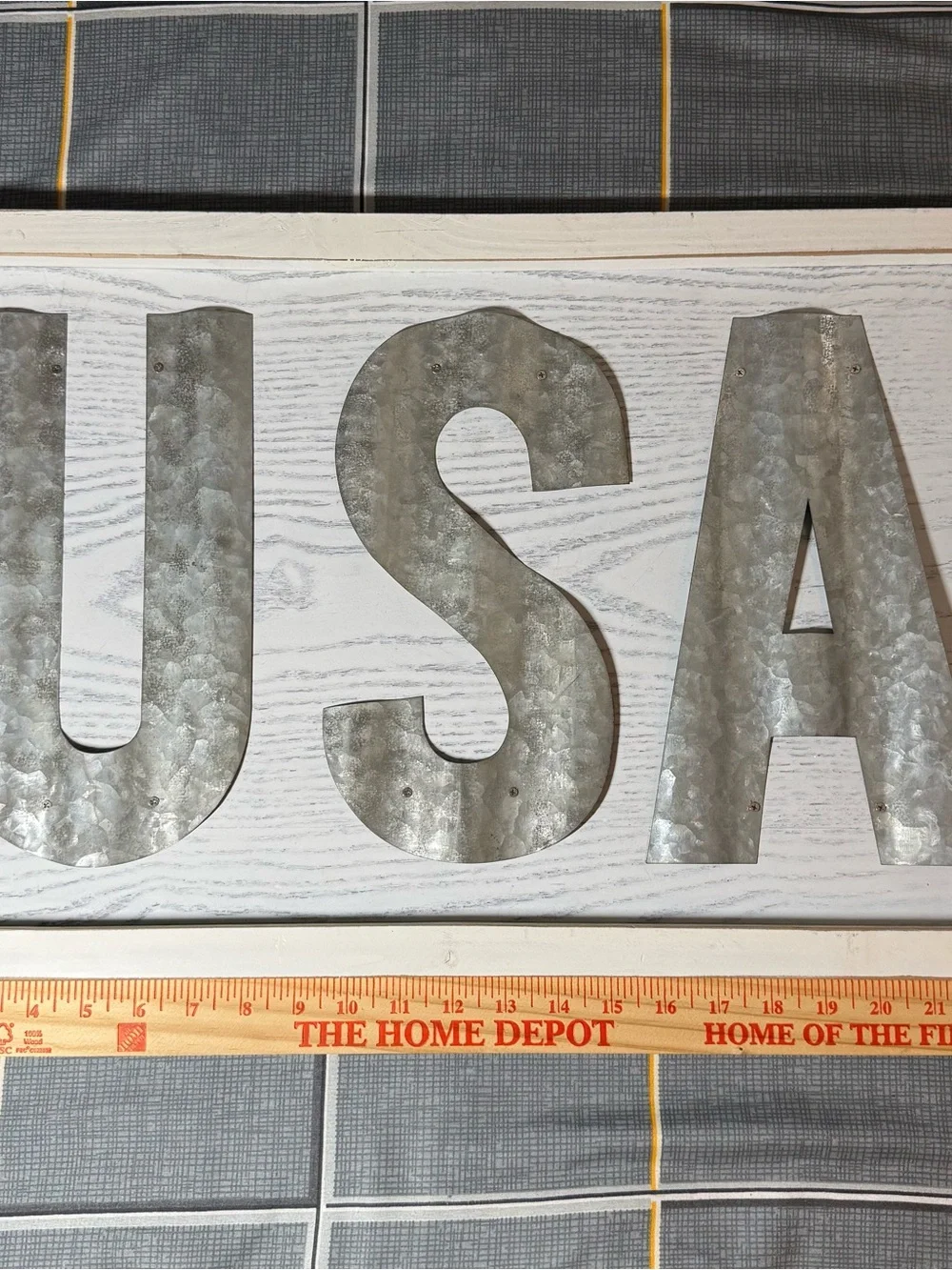 Galvanized Metal Letter Wall Art - Silver 'U S A' Accent